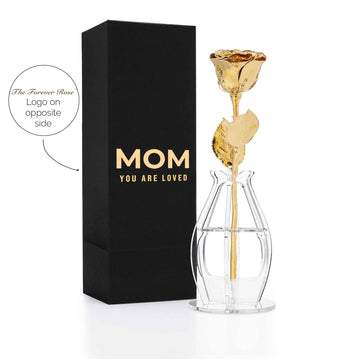 "Mom You Are Loved" Personalized High Detail 24K Gold Forever Rose Combo with Bloom Box & Phantom Vase™ Combo