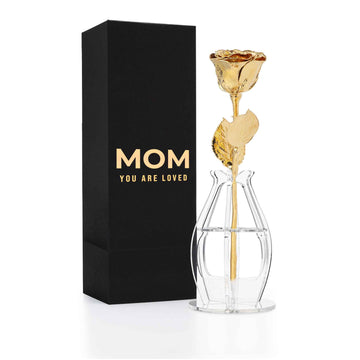 "Mom You Are Loved" Personalized High Detail 24K Gold Forever Rose Combo with Bloom Box & Phantom Vase™ Combo