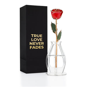 "True Love Never Fades" Personalized 24K Gold Trim Red Forever Rose Combo with Bloom Box & Phantom Vase™ Combo