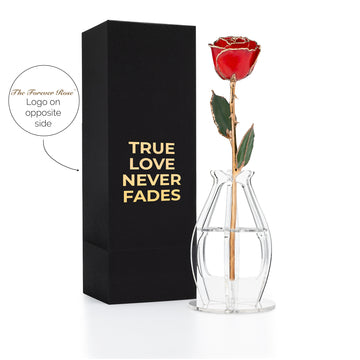 "True Love Never Fades" Personalized 24K Gold Trim Red Forever Rose Combo with Bloom Box & Phantom Vase™ Combo