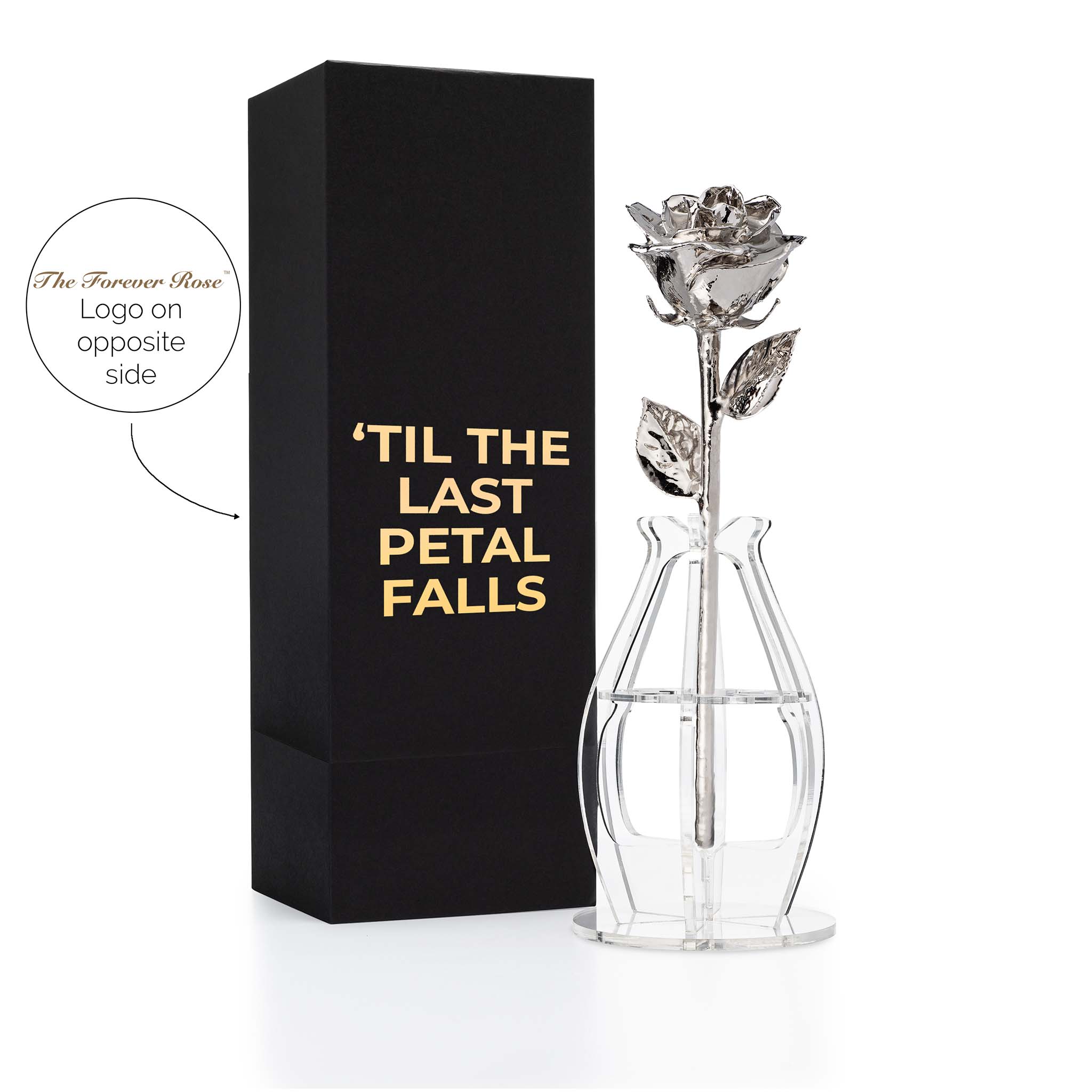 "'Til The Last Petal Falls" Personalized Platinum Forever Rose Combo with Bloom Box & Phantom Vase™ Combo