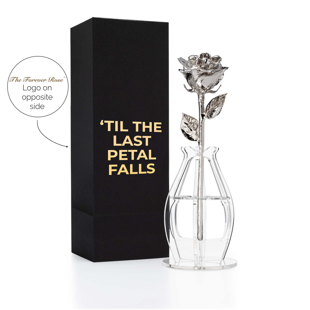 &quot;&#39;Til The Last Petal Falls&quot; Personalized Platinum Forever Rose Combo with Bloom Box &amp; Phantom Vase™ Combo