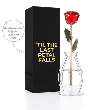 "'Til The Last Petal Falls" Personalized 24K Gold Trim Red Forever Rose Combo with Bloom Box & Phantom Vase™ Combo