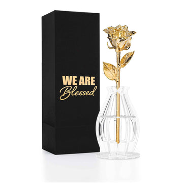 "We Are Blessed" Personalized 24K Gold Forever Rose Combo with Bloom Box & Phantom Vase™ Combo