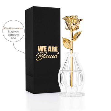"We Are Blessed" Personalized 24K Gold Forever Rose Combo with Bloom Box & Phantom Vase™ Combo