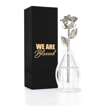 "We are Blessed" Personalized Silver Forever Rose Combo with Bloom Box & Phantom Vase™ Combo