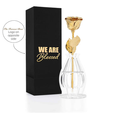 "We Are Blessed" Personalized High Detail 24K Gold Forever Rose Combo with Bloom Box & Phantom Vase™ Combo