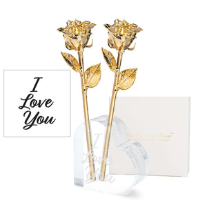 I Love You Heart 2 Rose Combo (24K Gold)