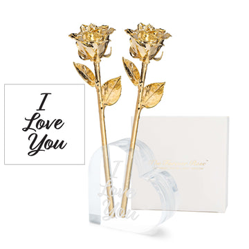 I Love You Heart 2 Rose Combo (24K Gold)