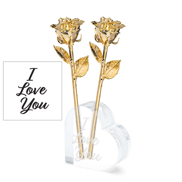 I Love You Heart 2 Rose Combo (24K Gold)