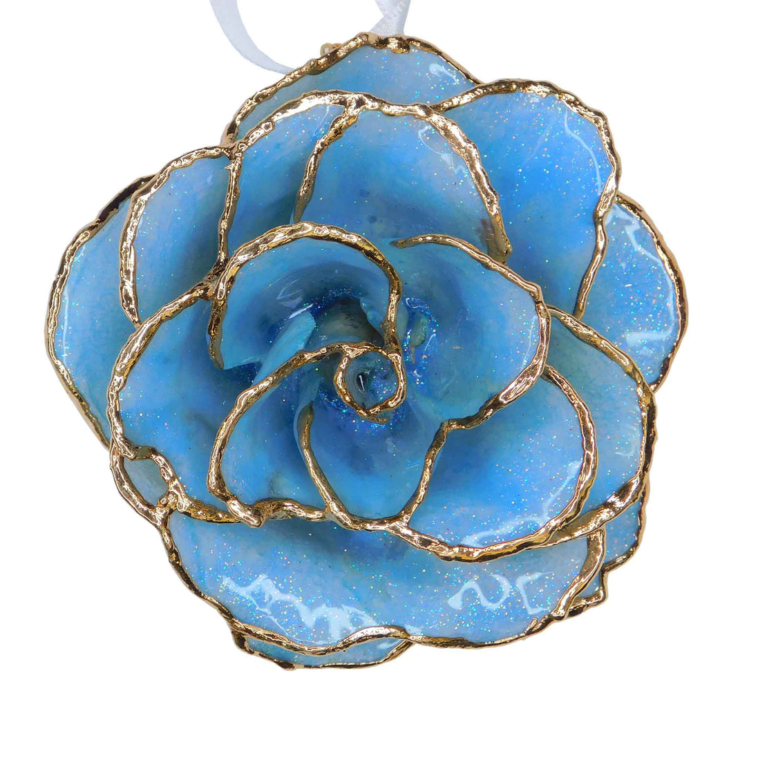 Forever Rose Ornament - 24K Gold Trim Frozen Blue Sparkle