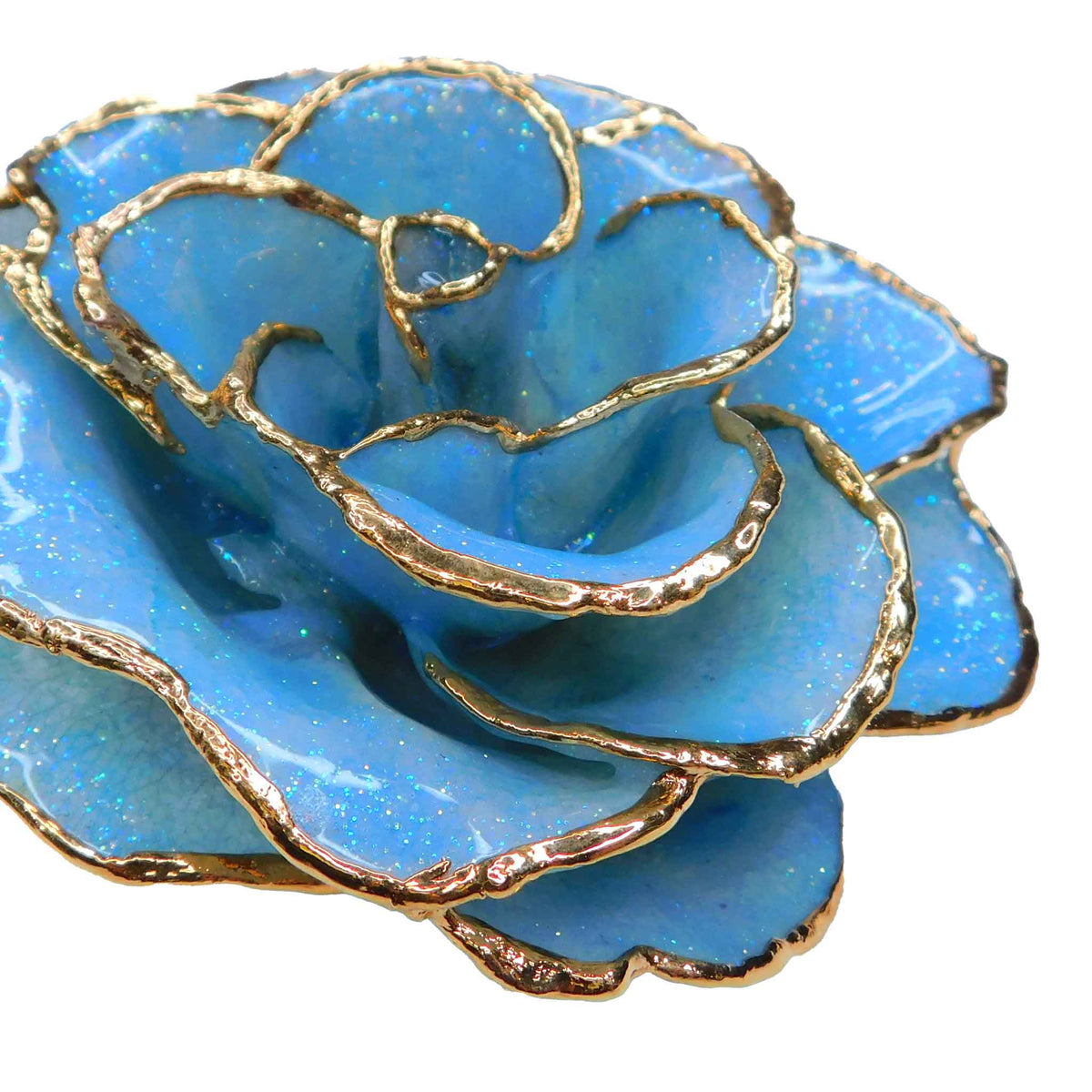 Forever Rose Ornament - 24K Gold Trim Frozen Blue Sparkle