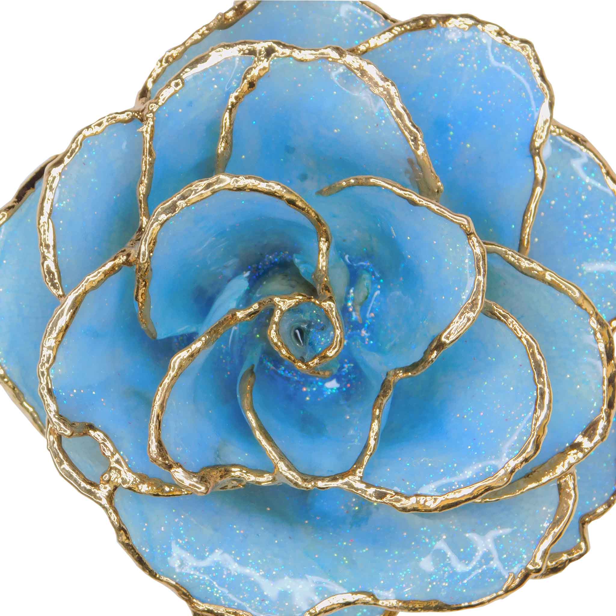 Forever Rose Ornament - 24K Gold Trim Frozen Blue Sparkle