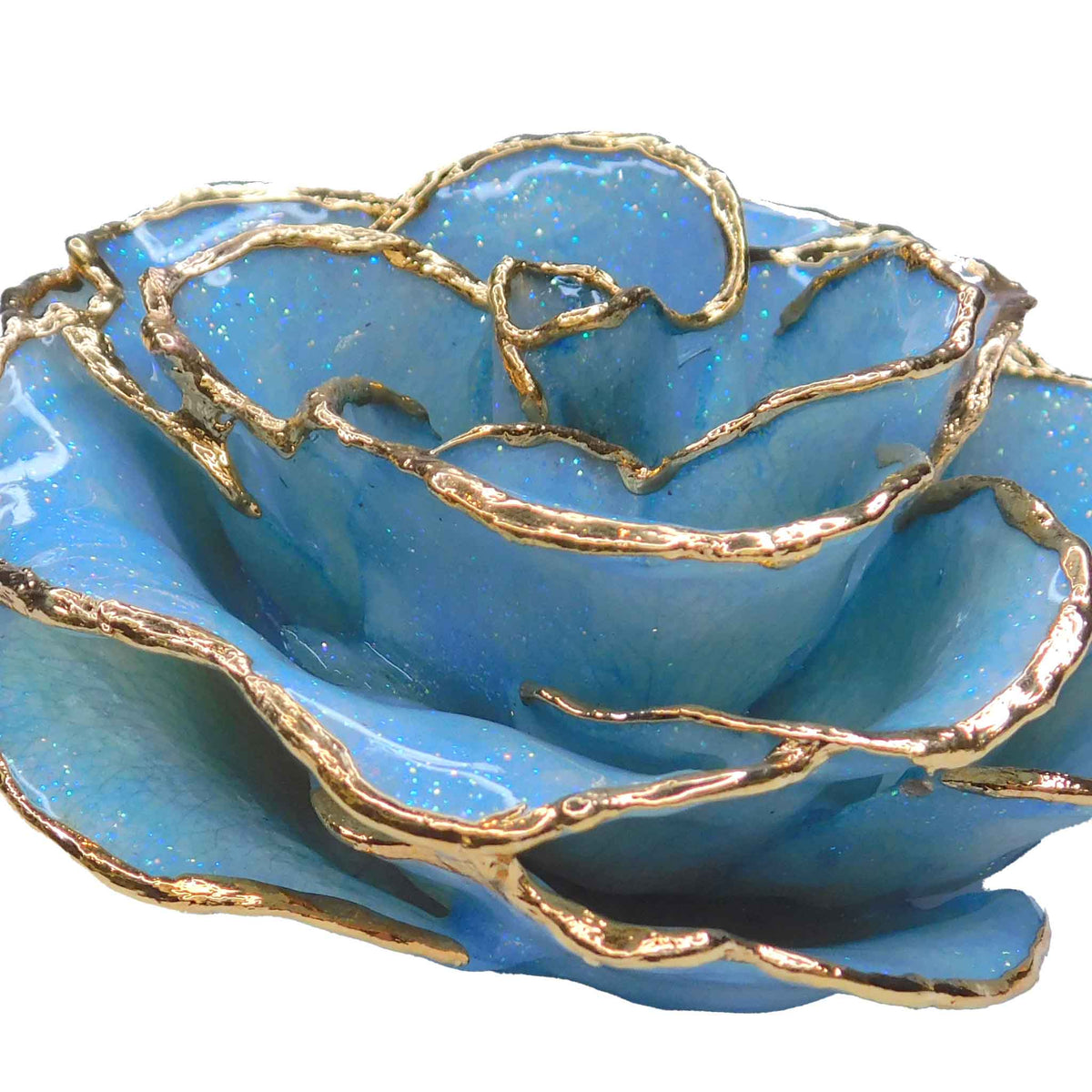 Forever Rose Ornament - 24K Gold Trim Frozen Blue Sparkle