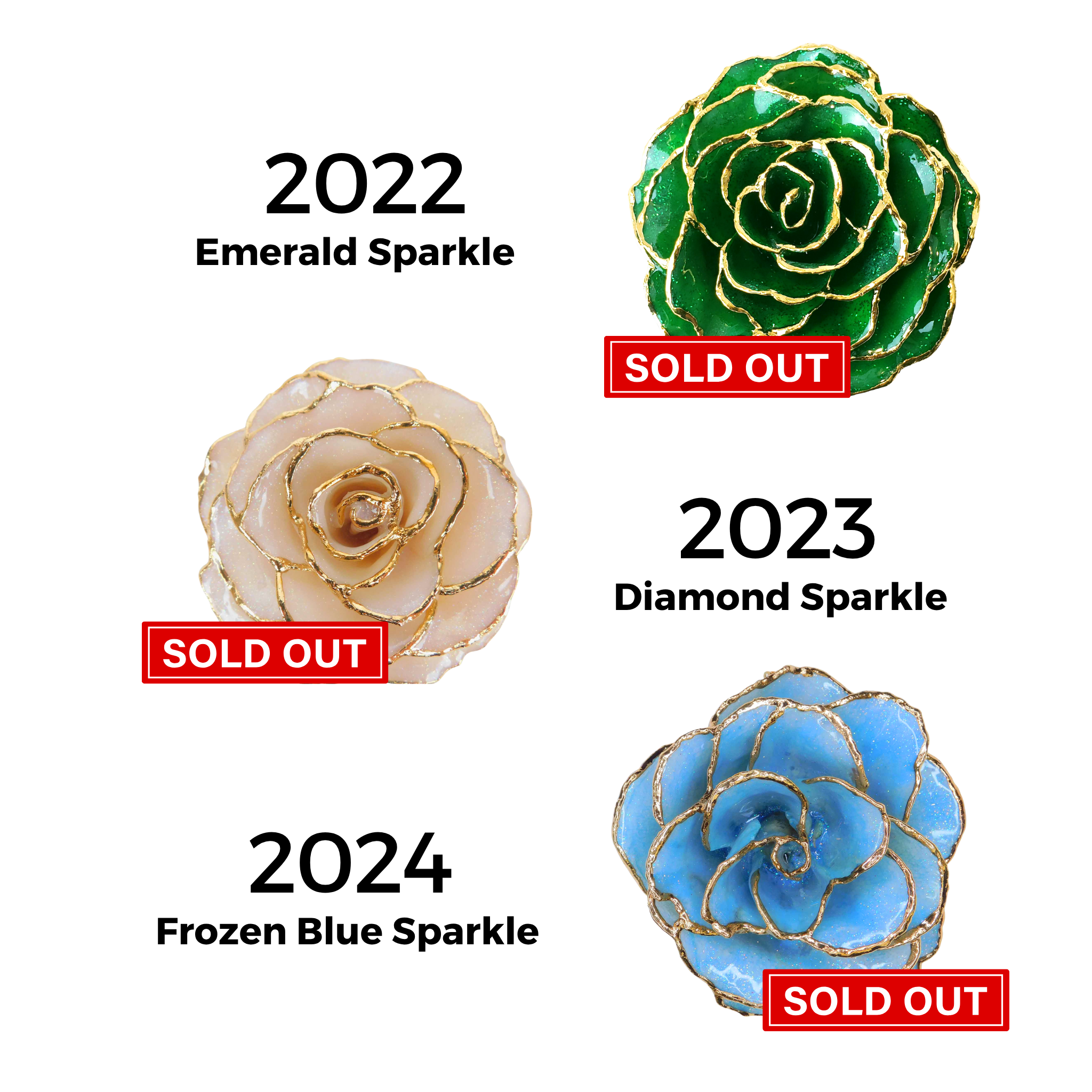 Forever Rose Ornament - 24K Gold Trim Majestic Bloom