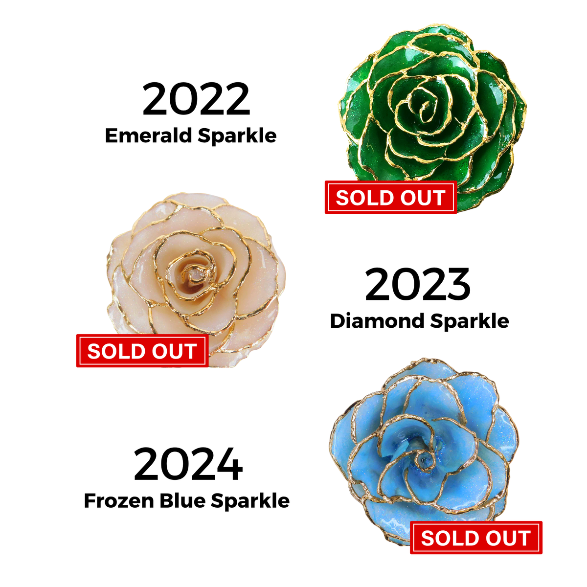 Forever Rose Ornament - 24K Gold Trim Majestic Bloom