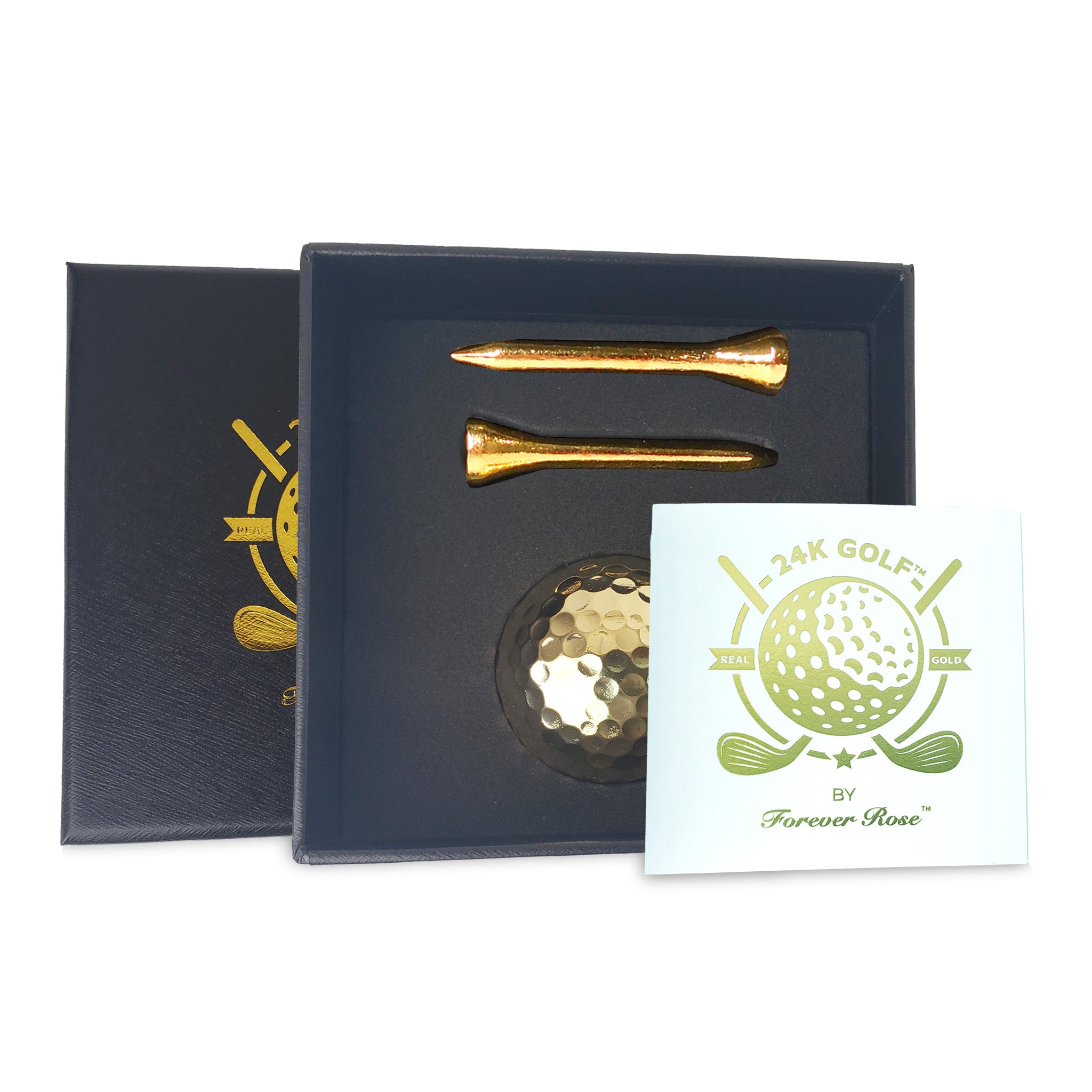 Genuine 24K Gold Plated Golf Ball and Tee Combo by 24K Golf™ (Ball + 2 Tee Combo)