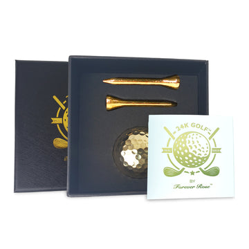 Genuine 24K Gold Plated Golf Ball and Tee Combo by 24K Golf™ (Ball + 2 Tee Combo)