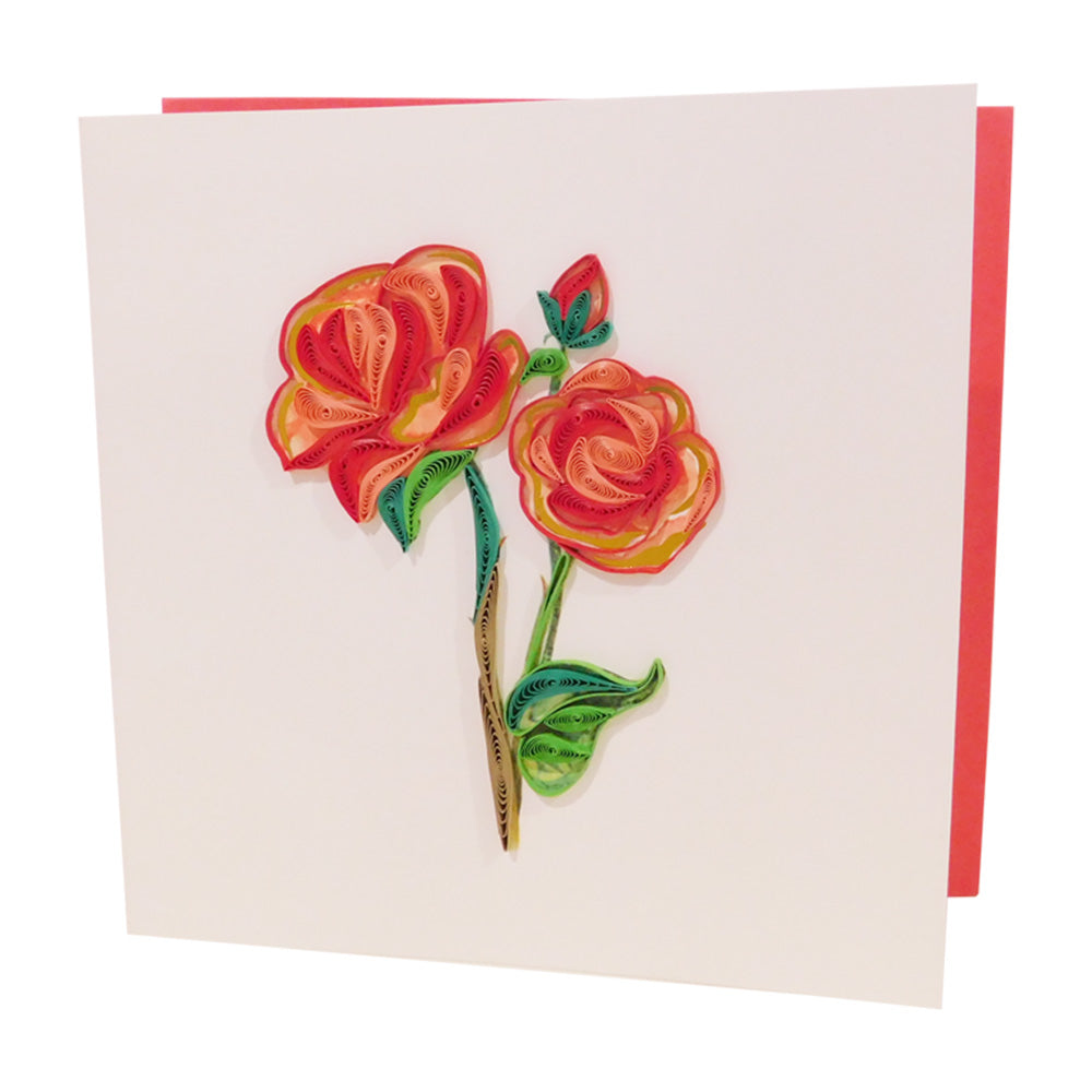 Handmade Quilling Card - Red Roses