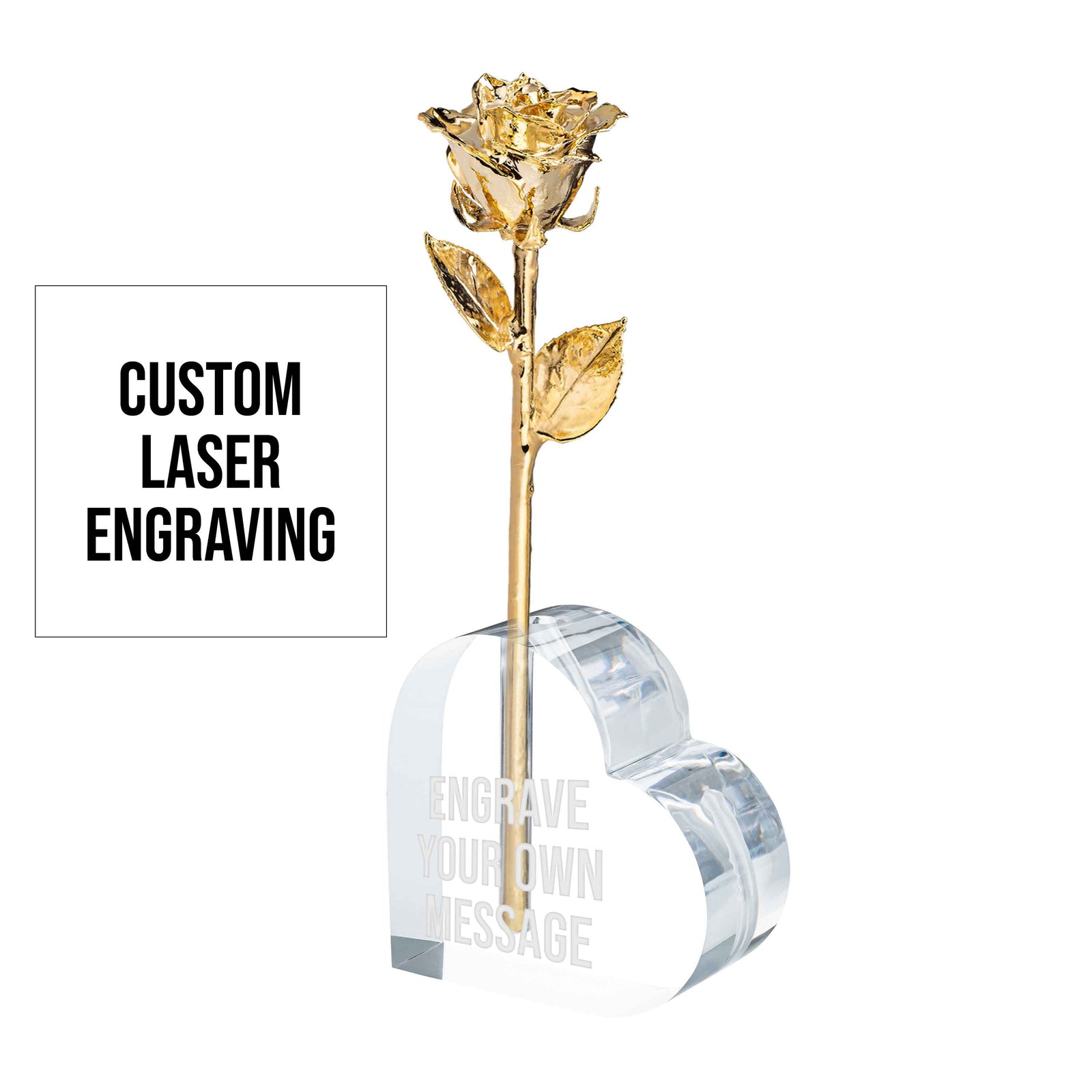 Custom Laser Engraved Vase Combo with 24K Gold Dipped Forever Rose (Price Includes Engraving)