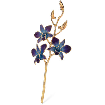 24K Gold Dipped Orchid in Lilac Blue view of gold stem and flowers