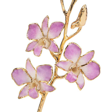 24K Gold Dipped Orchid in Lilac view of closer view of gold stem and flowers