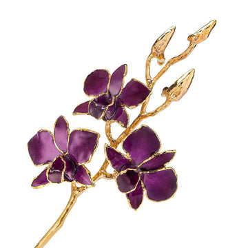 24K Gold Dipped Orchid in Purple view of gold stem and flowers