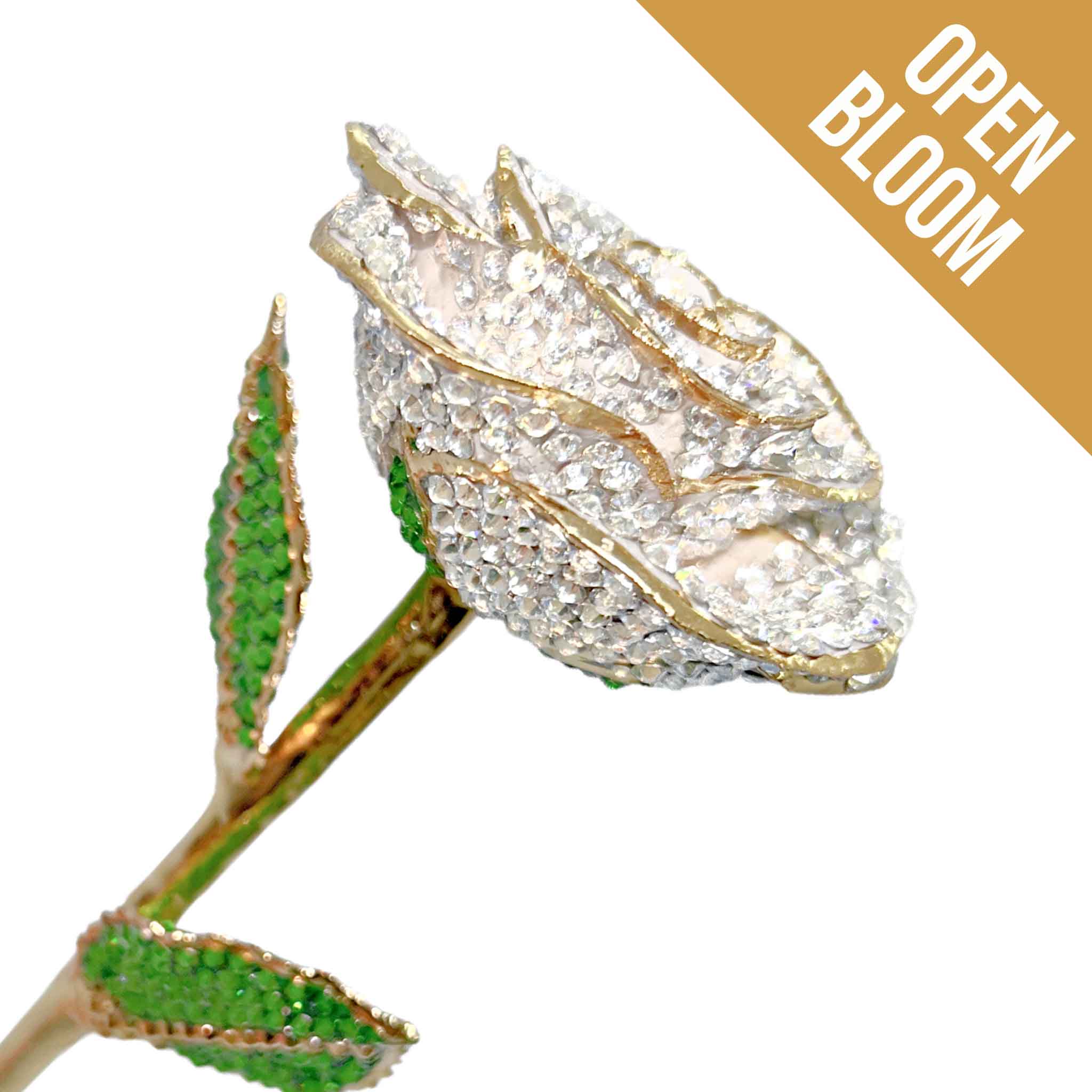 Custom 24K Gold Trim Frozen White Sparkle Forever Rose with Swarovski¨ Crystals (Solid Color) (Made to Order)