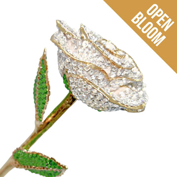 Custom 24K Gold Trim Frozen White Sparkle Forever Rose with Swarovski¨ Crystals (Solid Color) (Made to Order)