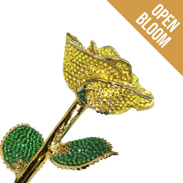 Custom 24K Gold Trim Yellow (Open Bloom) Forever Rose with Swarovski¨ Crystals (Solid Color) (Made to Order)