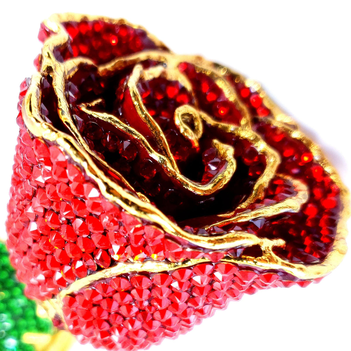 24K Gold Trim Red Forever Rose with Austrian Crystals (Ready to Ship)