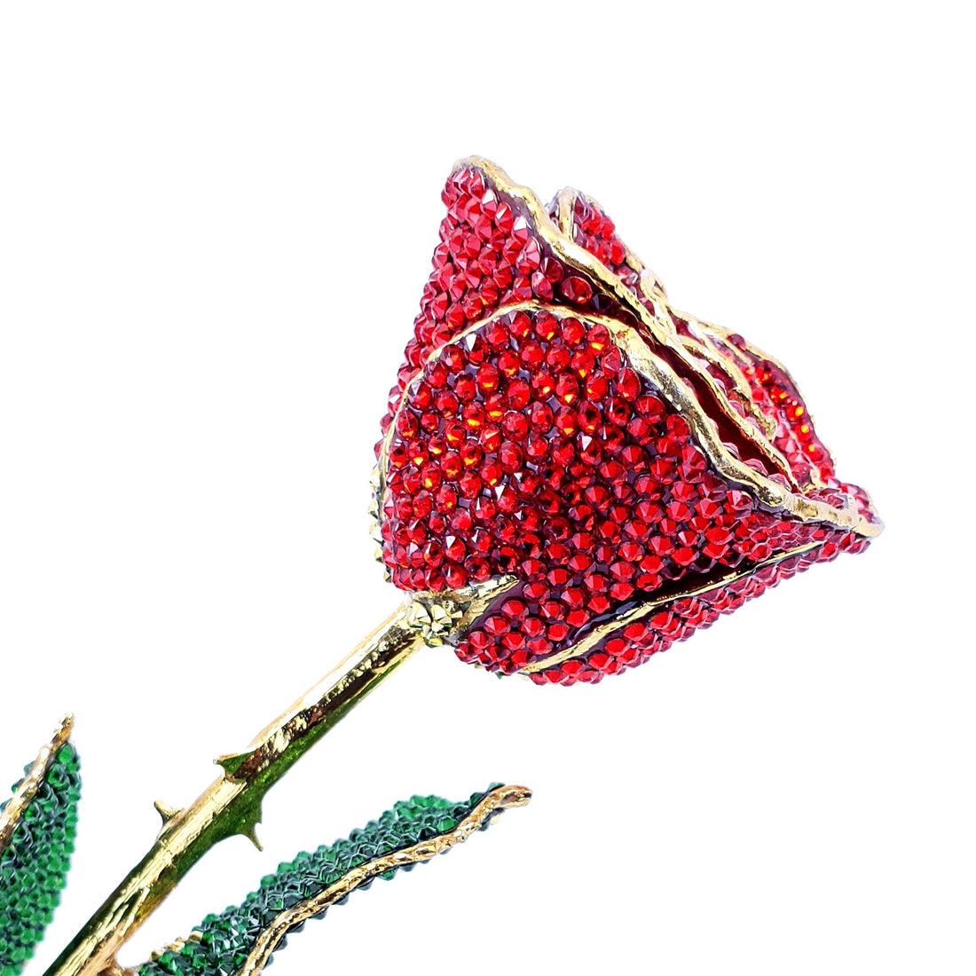 24K Gold Trim Red Forever Rose with Austrian Crystals (Ready to Ship)