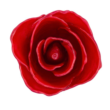 Natural (Green Stem) Forever Rose with Red Colored Petals. View of Stem, Leaves, and Rose Petals. This a Forever Rose without any gold or other precious metals on it. view from top.