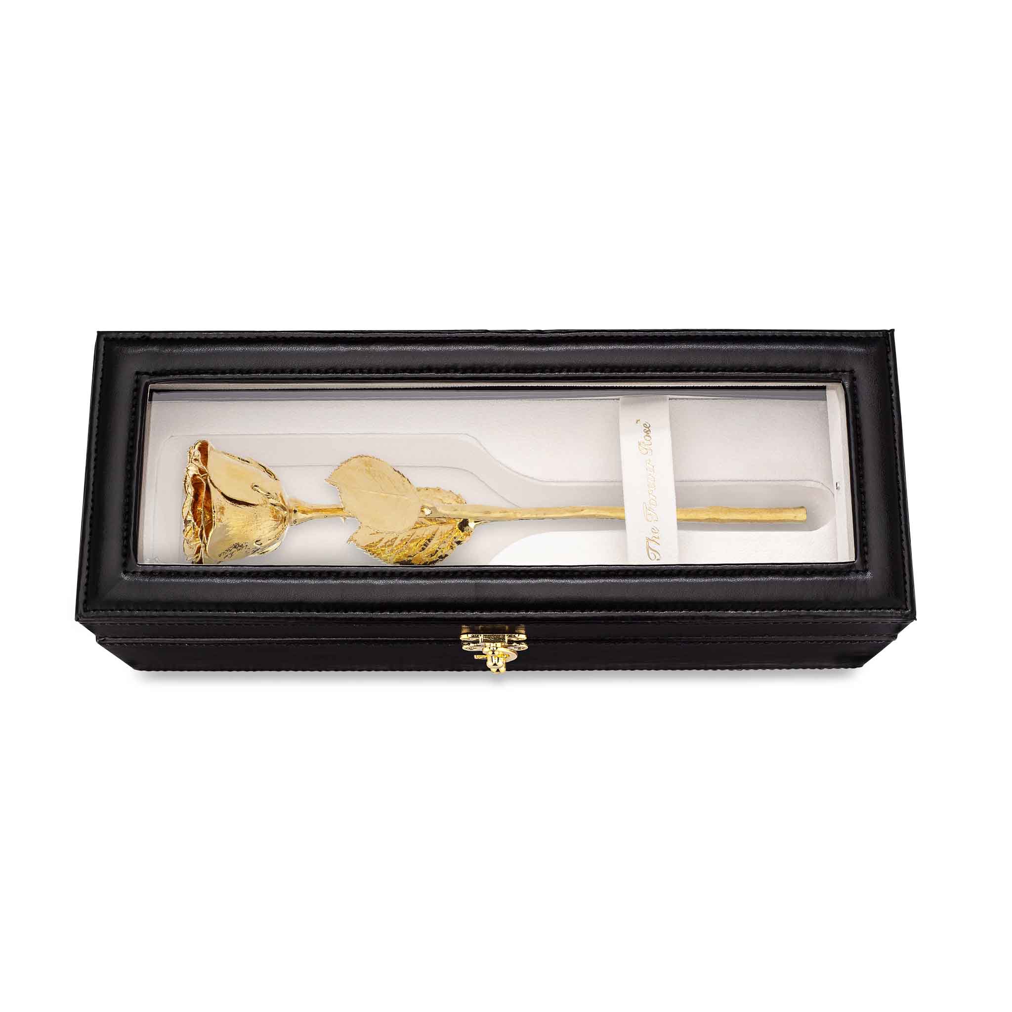 Forever Rose Leather Display Case Combo (High Detail 24K Gold Rose 12")