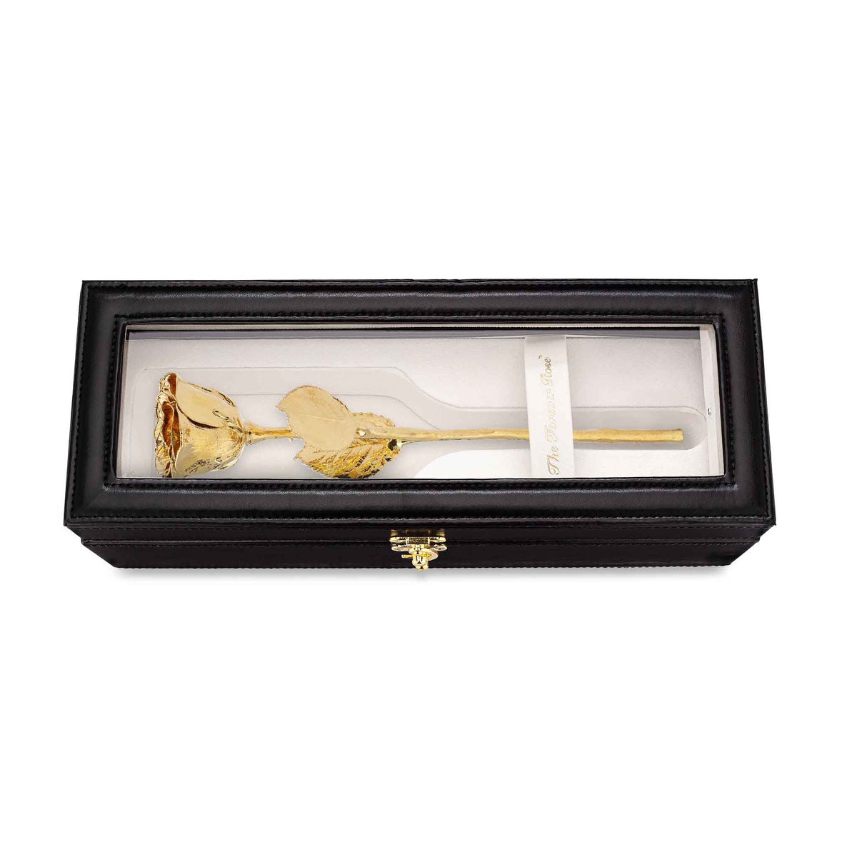 Forever Rose Leather Display Case Combo (High Detail 24K Gold Rose 12&quot;)