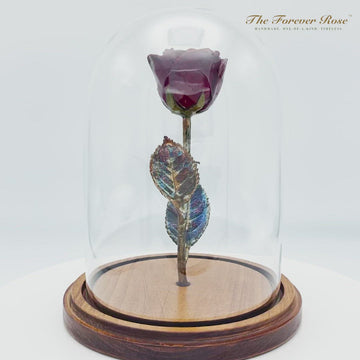 Enchanted Rose in Glass Dome - Burgundy