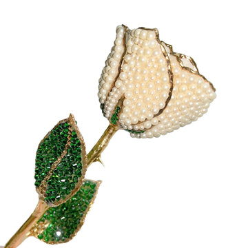 Custom 24K Gold Trim White Pearl (June Birthstone) Forever Rose with Swarovski¨ Crystals (Solid Color)  (Made to Order)