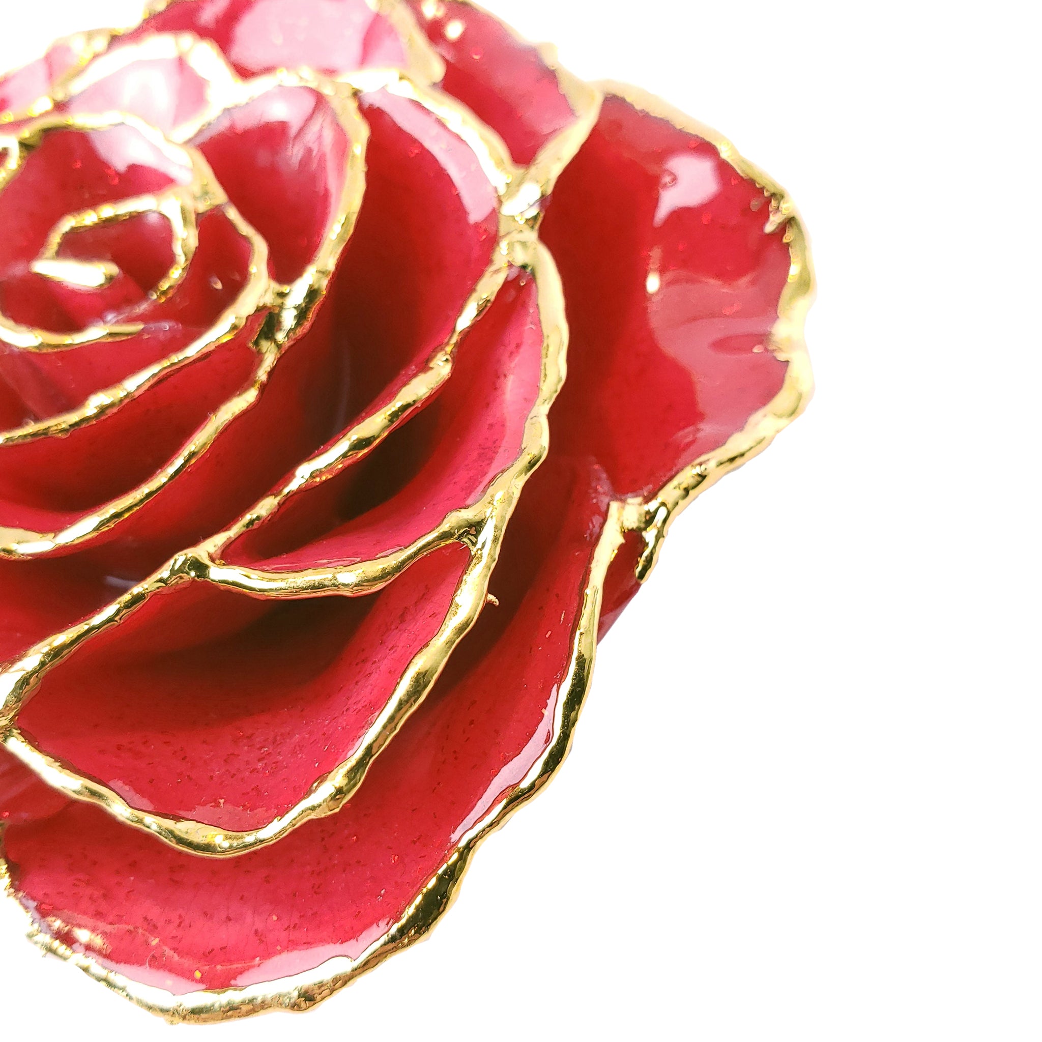 Forever Rose Ornament - 24K Gold Trim Red Sparkle