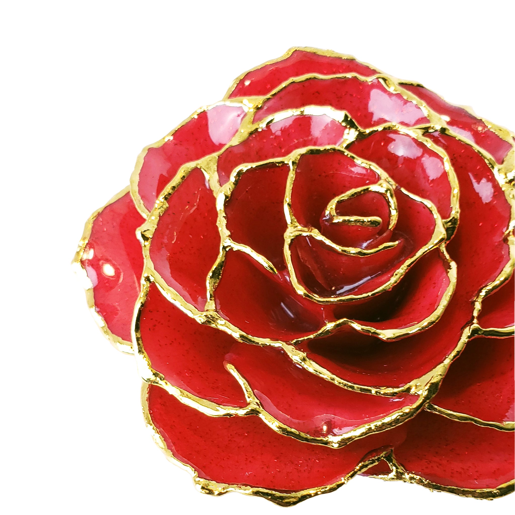 Forever Rose Ornament - 24K Gold Trim Red Sparkle