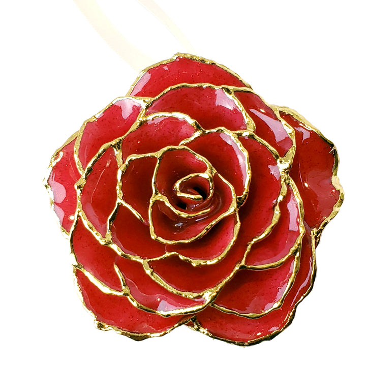 Forever Rose Ornament - 24K Gold Trim Red Sparkle