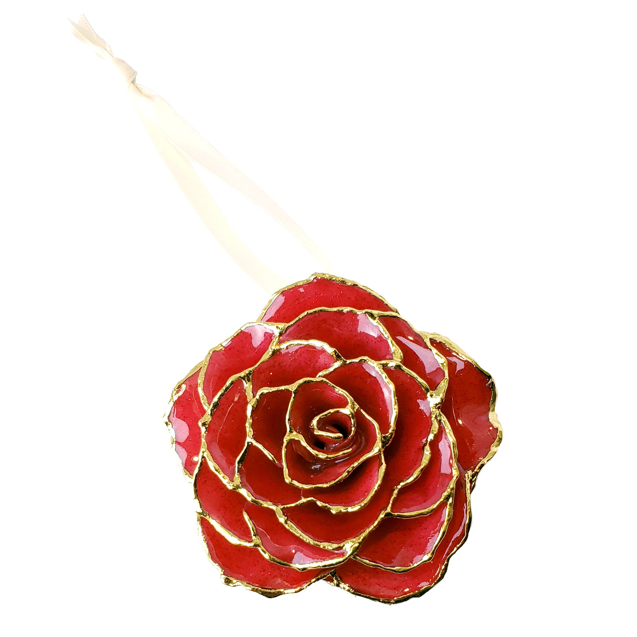 Forever Rose Ornament - 24K Gold Trim Red Sparkle