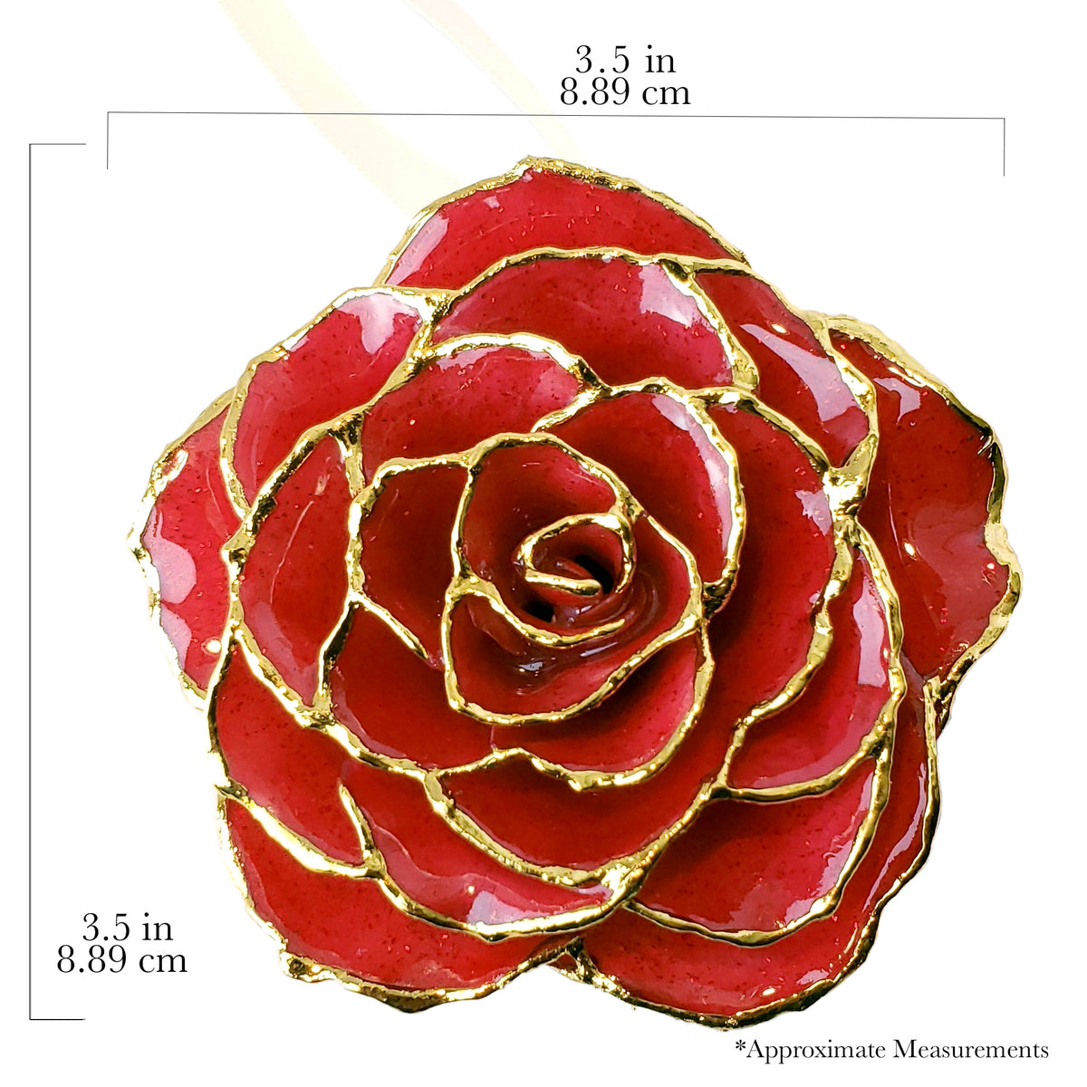 Forever Rose Ornament - 24K Gold Trim Red Sparkle