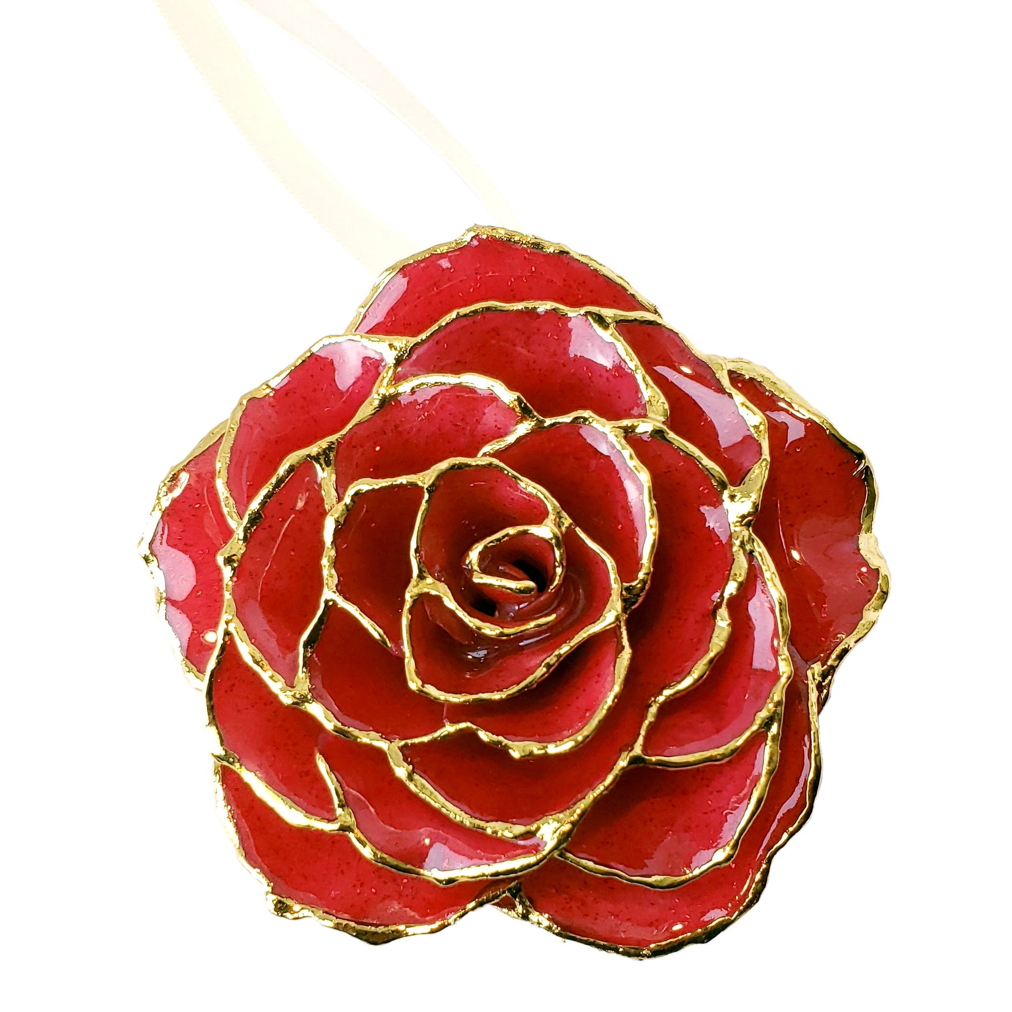 Forever Rose Ornament - 24K Gold Trim Red Sparkle