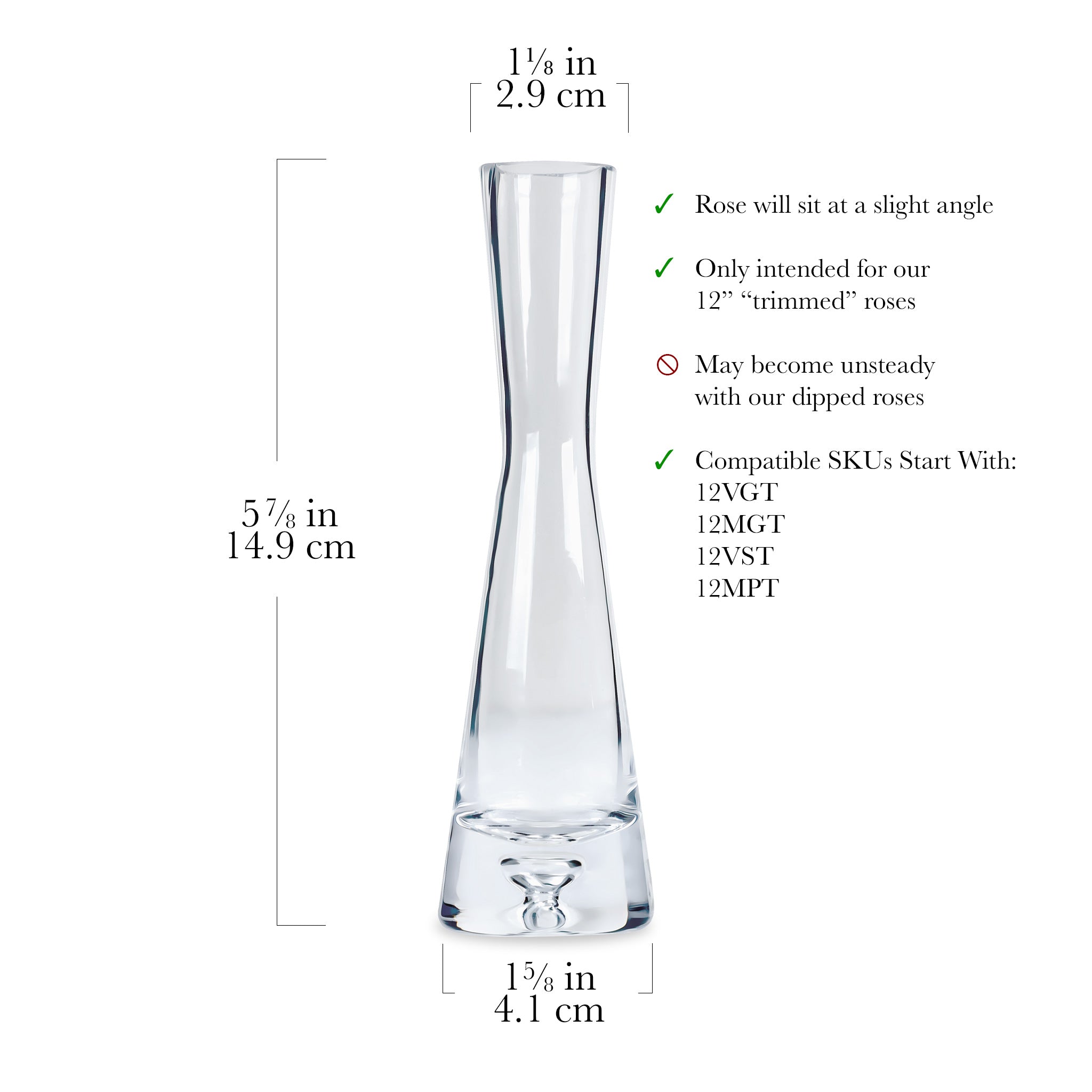 Forever Rose Hourglass Vase (For Trimmed Roses Only)