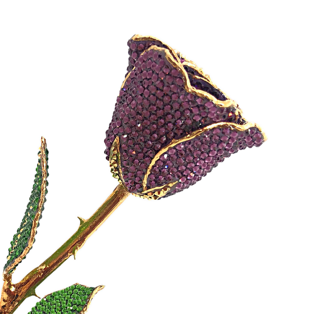 Custom 24K Gold Trim Amethyst (February Birthstone) Forever Rose with Austrian Crystals Solid Colors(Made to Order / 14 Day Production)
