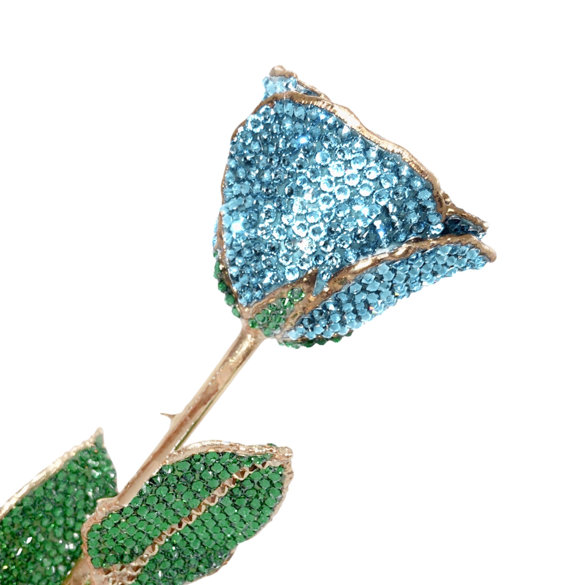 Custom 24K Gold Trim Aquamarine Sparkle (March Birthstone) Forever Rose with Swarovski¨ Crystals (Solid Color) (Made to Order)