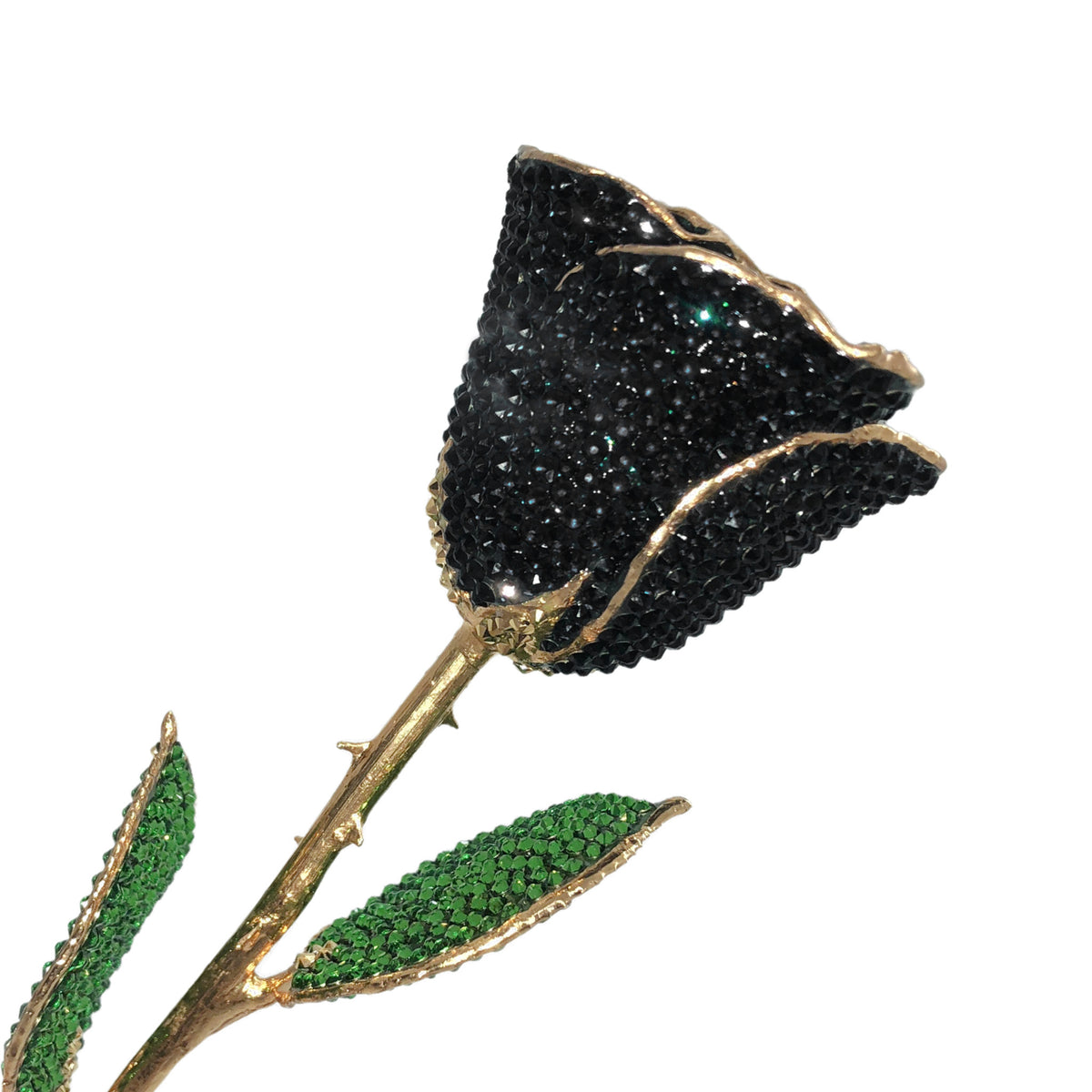 Custom 24K Gold Trim Black Forever Rose with Austrian Crystals Solid Colors(Made to Order / 14 Day Production)