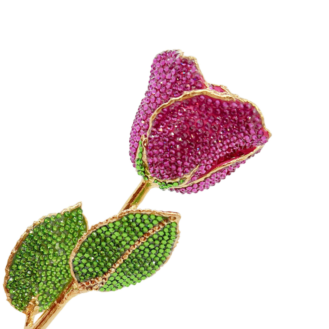 Custom 24K Gold Trim Bright Pink Forever Rose with Austrian Crystals Solid Colors(Made to Order / 14 Day Production)