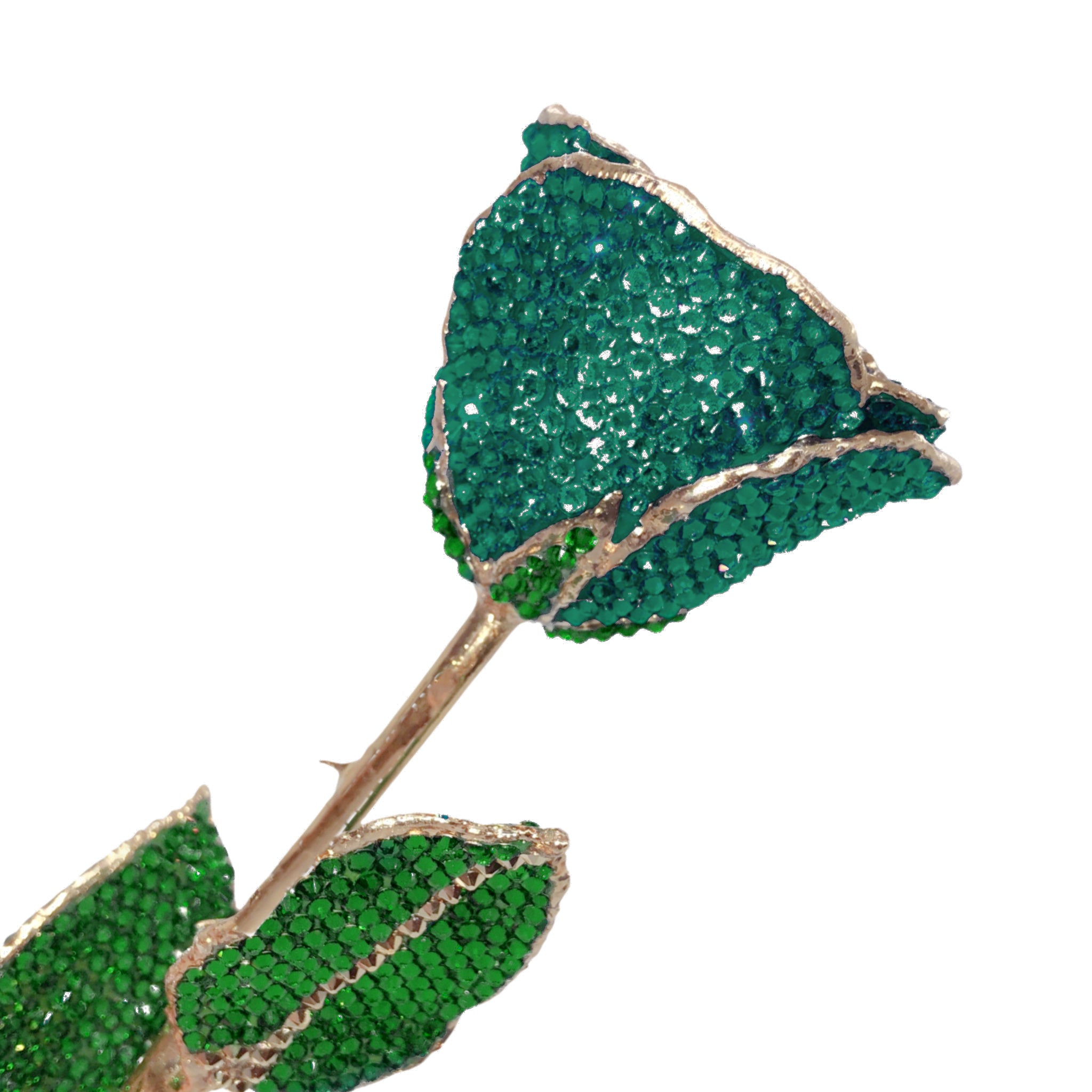 Custom 24K Gold Trim Emerald (May Birthstone) Forever Rose with Swarovski¨ Crystals (Solid Color) (Made to Order)