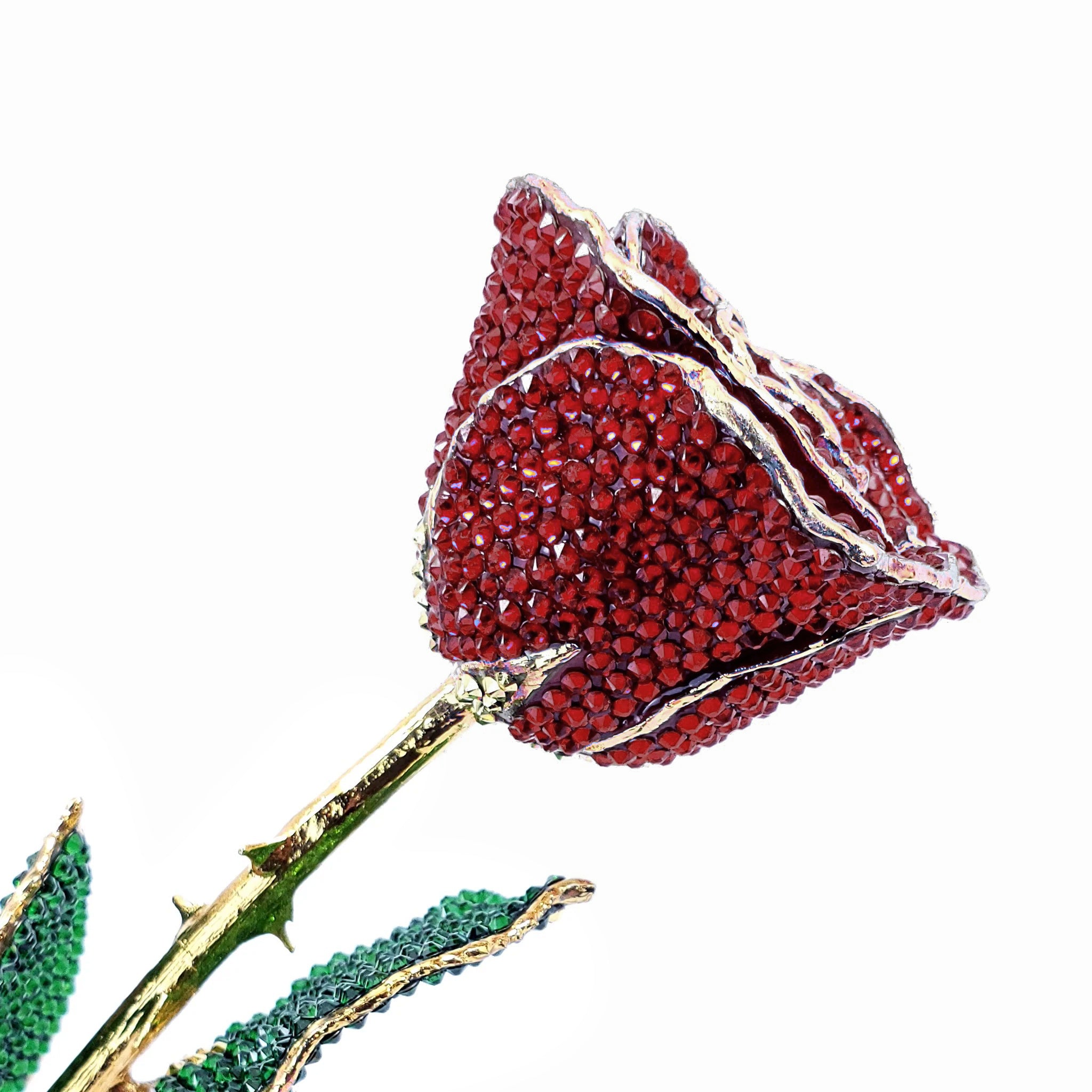 Custom 24K Gold Trim Garnet (January Birthstone) Forever Rose with Swarovski¨ Crystals (Solid Color) (Made to Order)